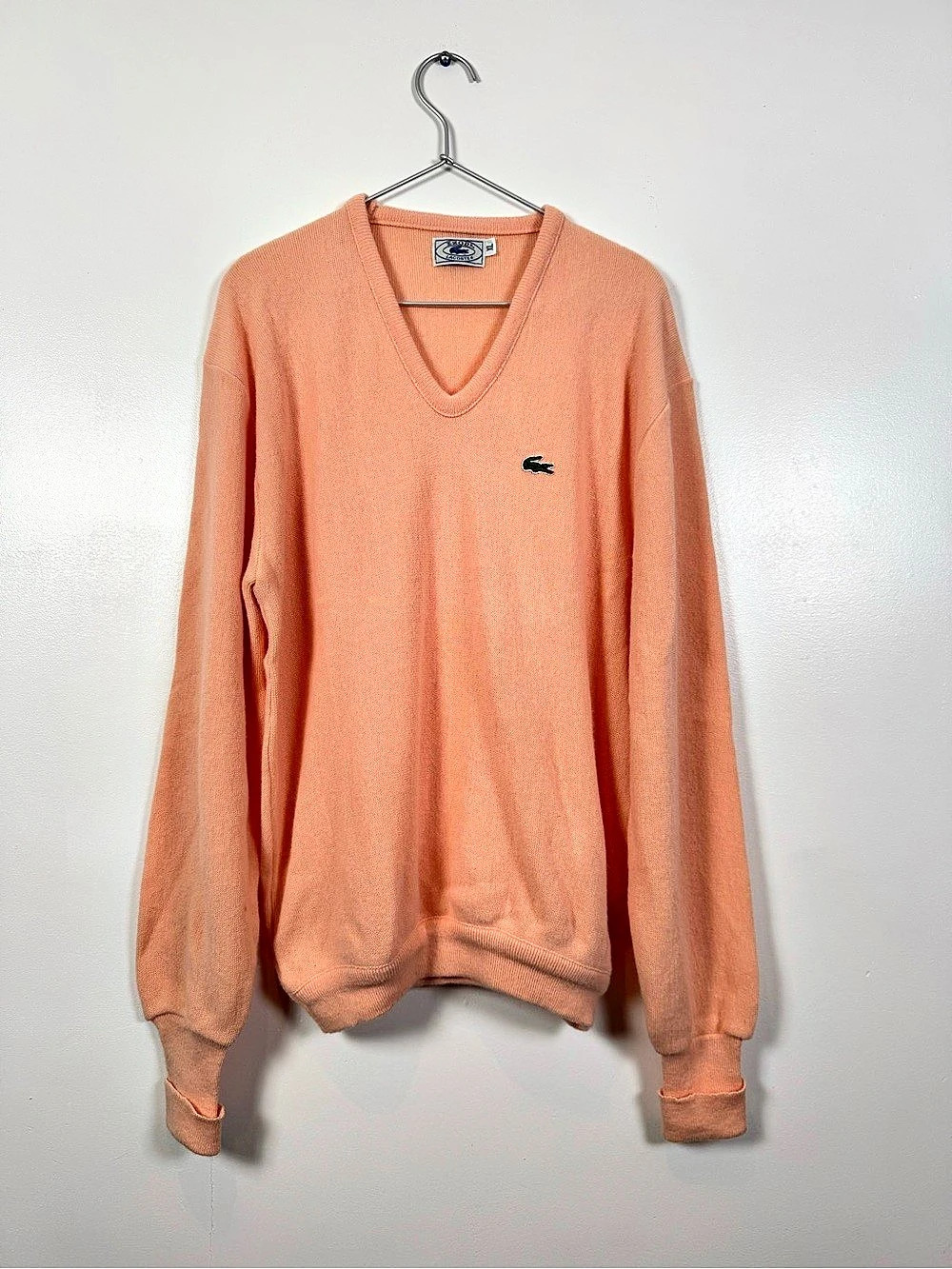 Izod Lacoste Vintage V-Neck Pullover Sweater Orange/pink Medium